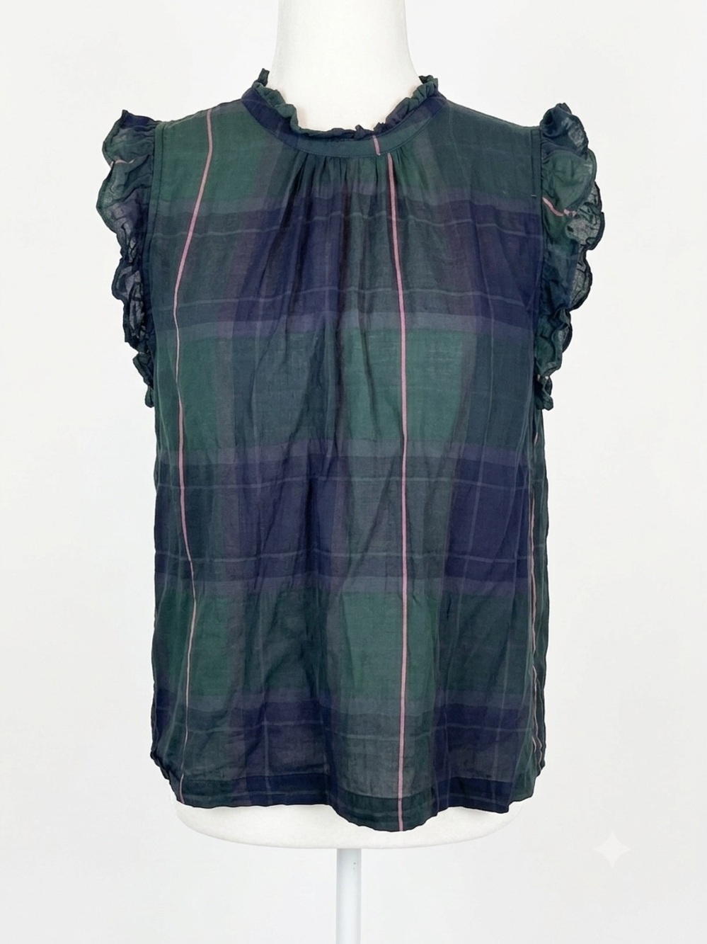 Isabella Sinclair Green Plaid Ruffle Sleeveless Blouse size medium